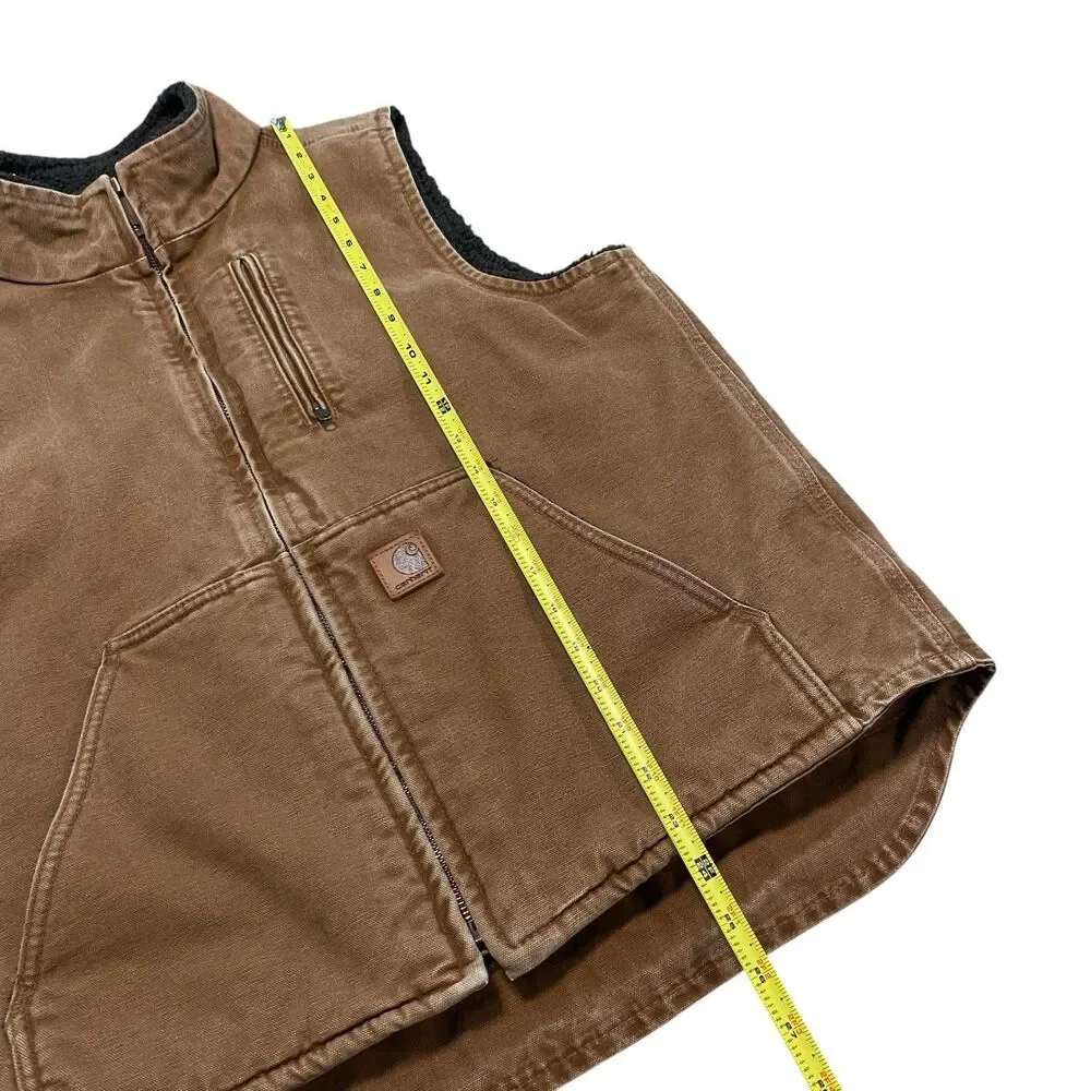 Vintage Carhartt Vest Mens Canvas Sherpa Lined Zip Solid Retro Y2K V33 211 Tan M - Picture 4 of 9